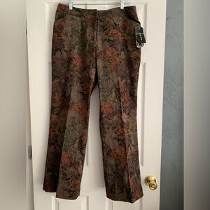 Women's Peter Nygard Brown Floral Design Pants Pockets Size 14 New With Tags